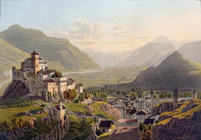 Ansicht von Sion, Illustration aus Voyage Pittoresque de Geneve a Milan, veröffentlicht Basel, 1819 von Mathias Gabriel Lory